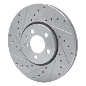 Audi A1 Brake Rotor (1) - Front Left - R1 Concepts - Drilled & Slotted - Silver - `98-`18